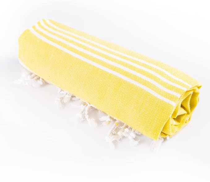 Hencely Turkish Beach Towel 37x68 Oversized, Sand-Free, Quick-Dry, Lightweight - Travel Essential for Pool & Bath - Striped 100% Cotton Bathroom Towels Accessories Gift (Yellow)