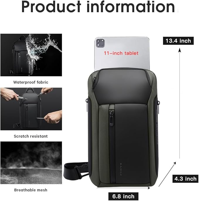 BANGE Men's Crossbody Backpack - Waterproof Shoulder Bag for Travel, Hiking & Daily Commute