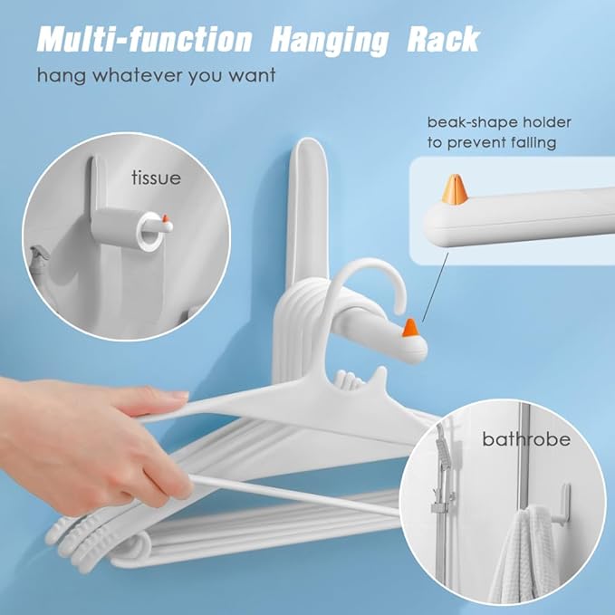 Folding Clothes Hanger Holder Hook, Wall Mounted Drying Rack for Towel, Large Capacity, Anti-Drop, Space-Saving Hanger Storage for Laundry Room, Dorm, RV, 1PC (White)