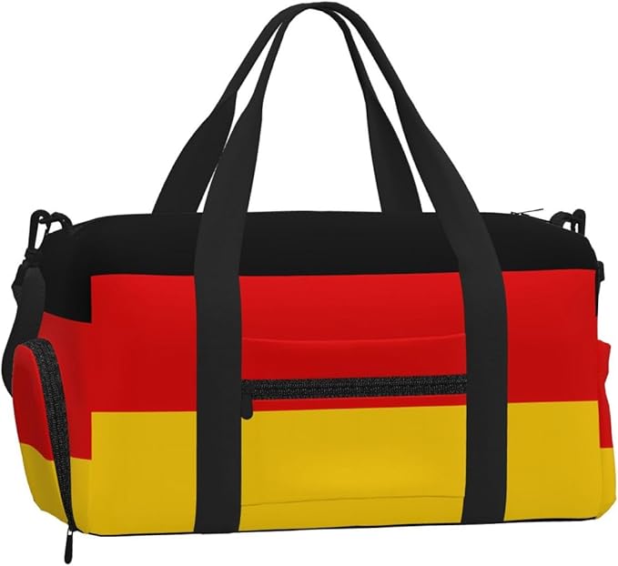 German flag Print Gym Bag with Shoe Compartment for Women Men, 17.7in Sports Duffle Weekender Tote, Overnight Travel Duffel Bag Carry On