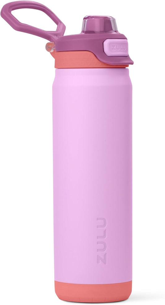 ZULU Powerfill Pro 24oz Stainless Steel Water Bottle with Quick Fill Lid, Triple Walled Vacuum Insulated Metal, Leak Proof Locking Lid, Sip and Chug, Reusable BPA Free, Sherbert