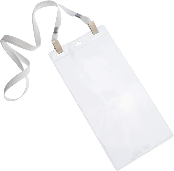 5 Pack - Extra Large 4 x 8 Inch Ticket & Event Credential Badge Holders with No Twist Double Sided Lanyards with Two Bulldog Clips, by Specialist ID (White)