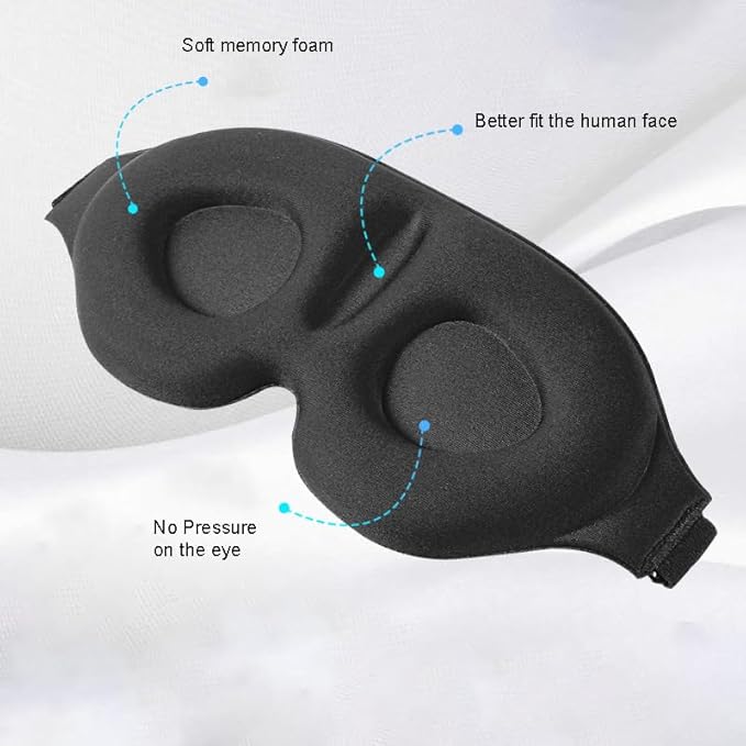 Signature 8 3D Eye Mask Sleep Mask for Men & Women, 100% Pressure-Free & Light Block-Out Eye Mask for Sleep with Easy Adjustable Strap, Night Eye Cover for Travel, Black