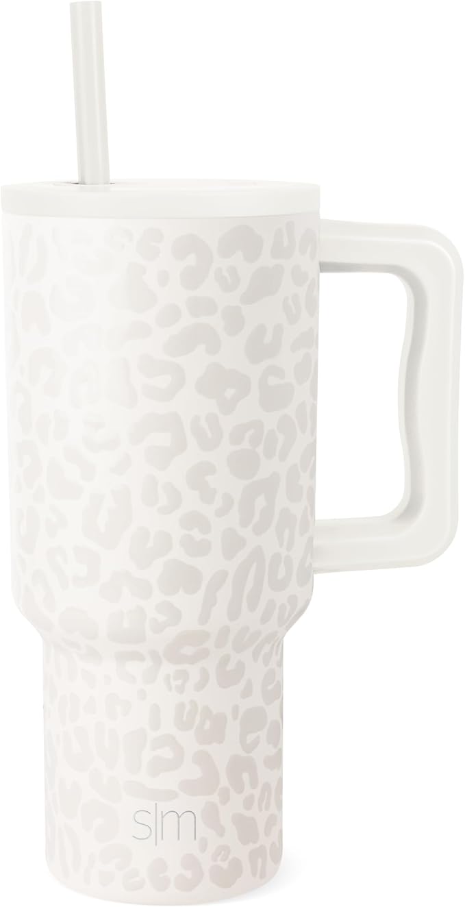 Simple Modern 30 oz Trek Tumbler with Handle and Straw Lid | Cup Holder Friendly Insulated Stainless Steel Travel Mug | Cream Leopard