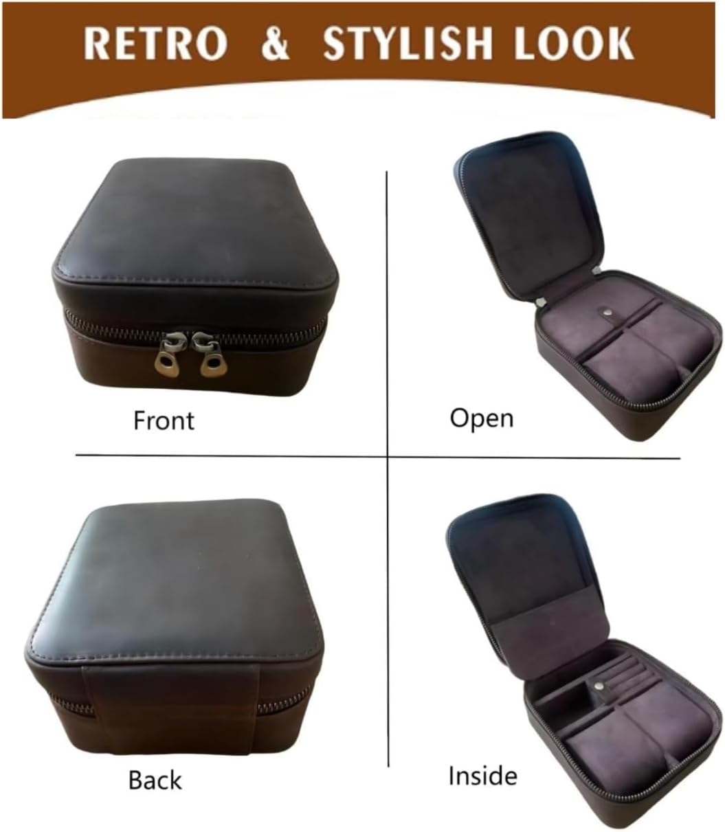 Watch Travel Case for Men, Genuine Leather Watch Case Travel Jewelry Case Vintage Travel Watch Box Handmaded Leather Watch Holder Cufflinks Box for Home Storage,Travel and Display