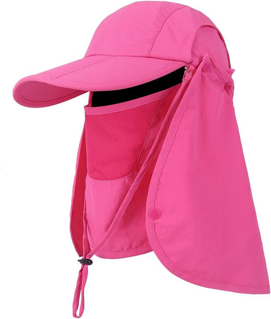 Foldable Sun Cap, Fishing Hats, UPF 50+ Protection Caps with Face Mask Neck Flap
