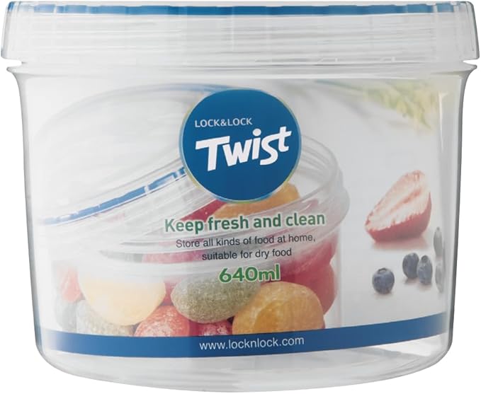 LOCK & LOCK Easy Essentials Twist Food Storage lids/Airtight containers, BPA Free, Short-22 oz-for Fruits, Clear