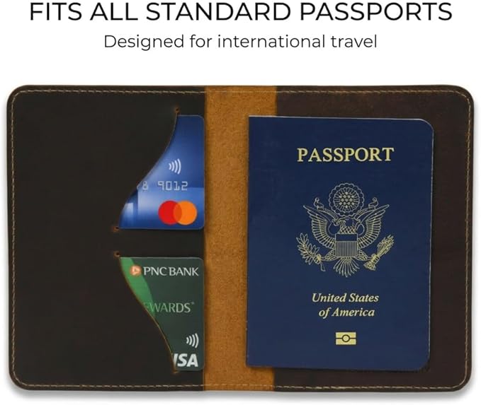 Rustique Leather Passport Holder Collection - Handmade Travel Wallet & Organizer - Full Grain Crazy Horse Leather Covers for Men & Women (Multiple Styles) (Executive Wallet - Tobacco & Honey)
