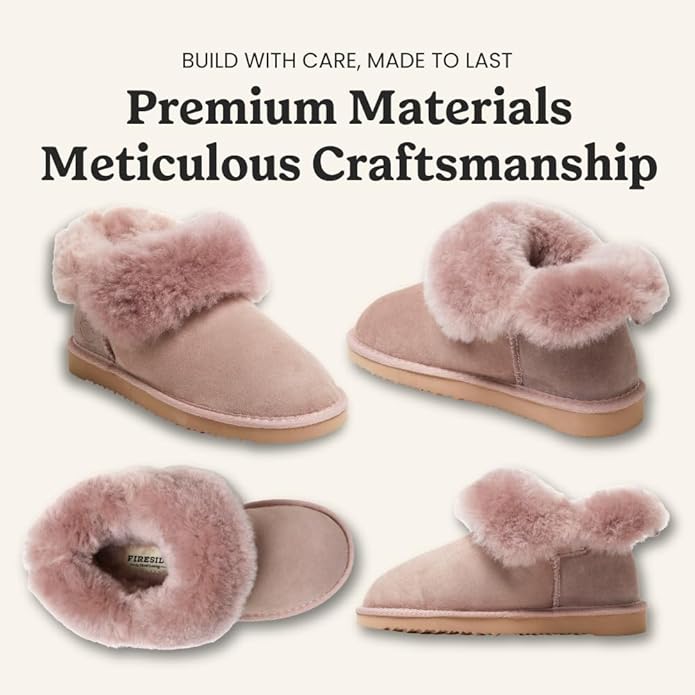 Dearfoams Women's Fireside Shearling Water Resistant Indoor/Outdoor Foldover Boot Slipper