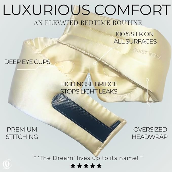 QUIET COVE Plush 3D Contoured Silk Sleep Mask - Total Blackout, 100% Silk 22 Momme, Foam Eye Cups Do Not Crush Eyelashes, Luxe Cloud Filling, Side Sleeping Comfort (Limited Edition Moonlight Yellow)