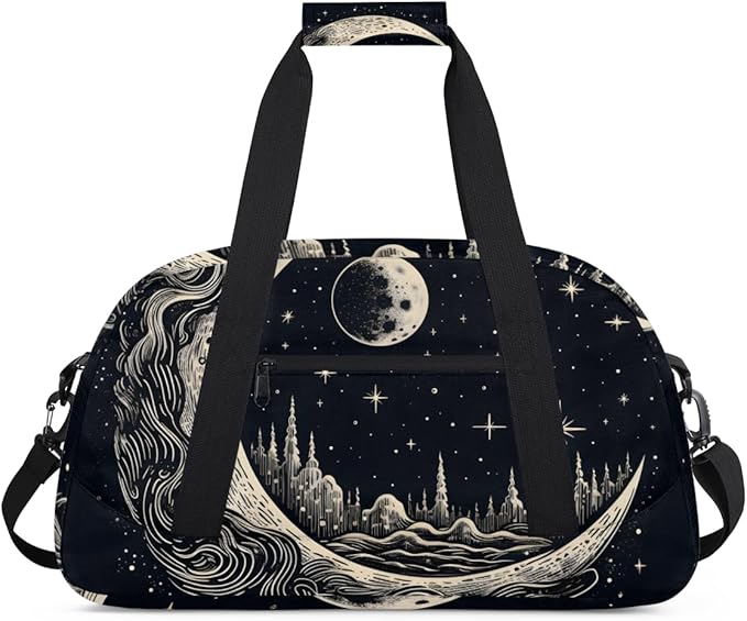 Moon Star Castle Gym Travel Duffle Bag for Women & Men with Front Zipper Pocket for Sports, Overnight, Weekender, Carry On,Workout & Dance Bag,Retro Moon,18.9 * 8.7 * 10.6 in