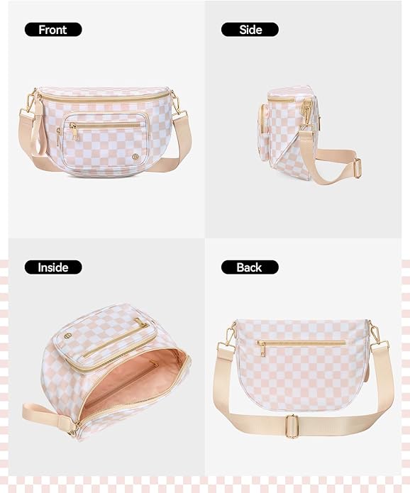 BOSTANTEN Crossbody Bags for Women Cross Body Purse Checkered Bum Bag, Large Diaper Purse for Moms, Perfect for Work/Travel