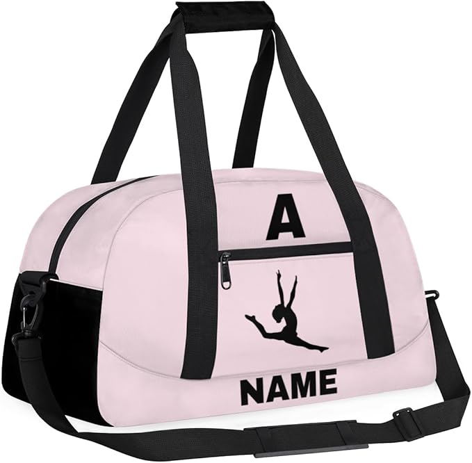 Personalize-Kids-Sports-Duffel-Bags With Custom Name Text Carry-On Overnight Travel Gym Lightweight Dance Pattern Sports Bags For Girls Boys Kids,Pink 1