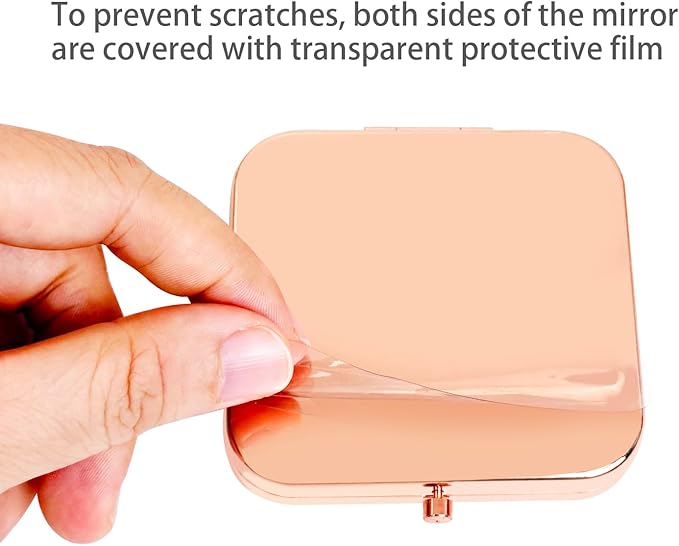 Small Compact Mirror, Rosegold Square 2.8”×2.8” Metal Frame Smooth Style Double Sided Mini Magnifying 1X/2X Mirror for Purse Can be Used as Gifts for Woman (RGNe03)