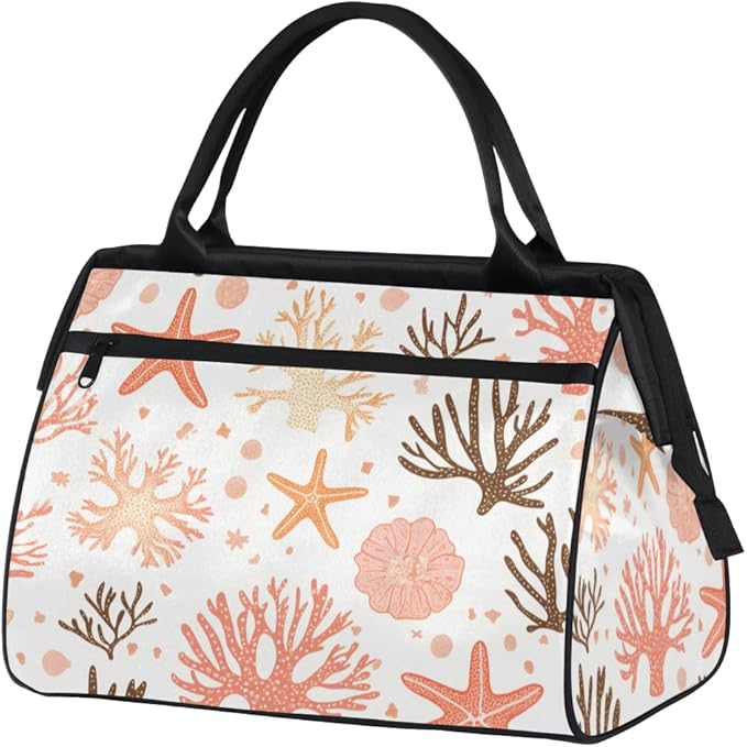 Nautical Starfish Coral Design Overnight Weekender Bag for Women Men Travel Duffel Bags Waterproof Luggage Carry on Sports Yoga Gym Bag