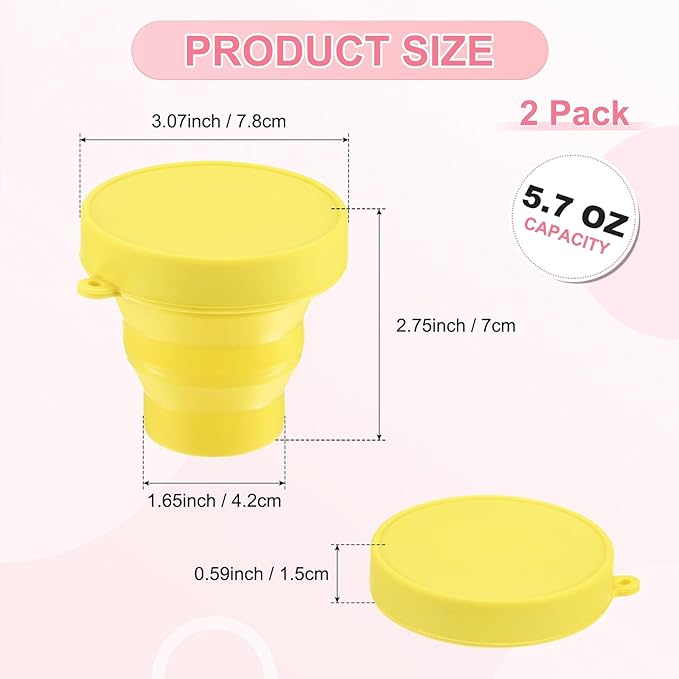 2 Pack Collapsible Travel Cup, 5.7oz(170ml) Silicone Portable Foldable Water Cup Bottle for Travel/Camping/Hiking, Reusable [Yellow]