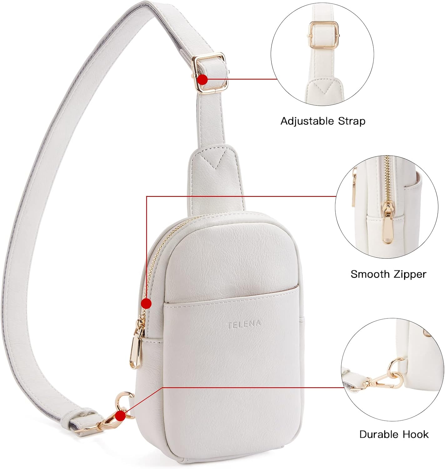 Telena Small Sling Bag for Women Leather Crossbody Fanny Packs Chest Bag for Women