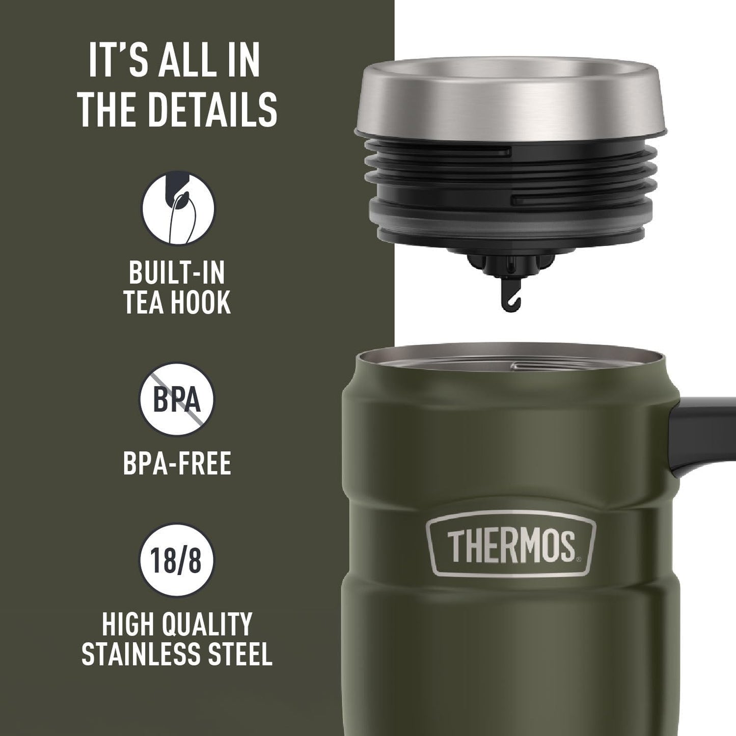 THERMOS Stainless King Vacuum-Insulated Travel Mug, 16 Ounce, Army Green