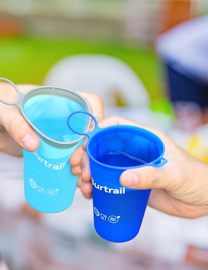 200 ml/6.8 oz-2Pack-Collapsible Cup TPU Running Water Cup Foldable Reusable Protable for Running,Backpacking,Traveling,Climbing,Marathon-BPA Free,SkyBlue