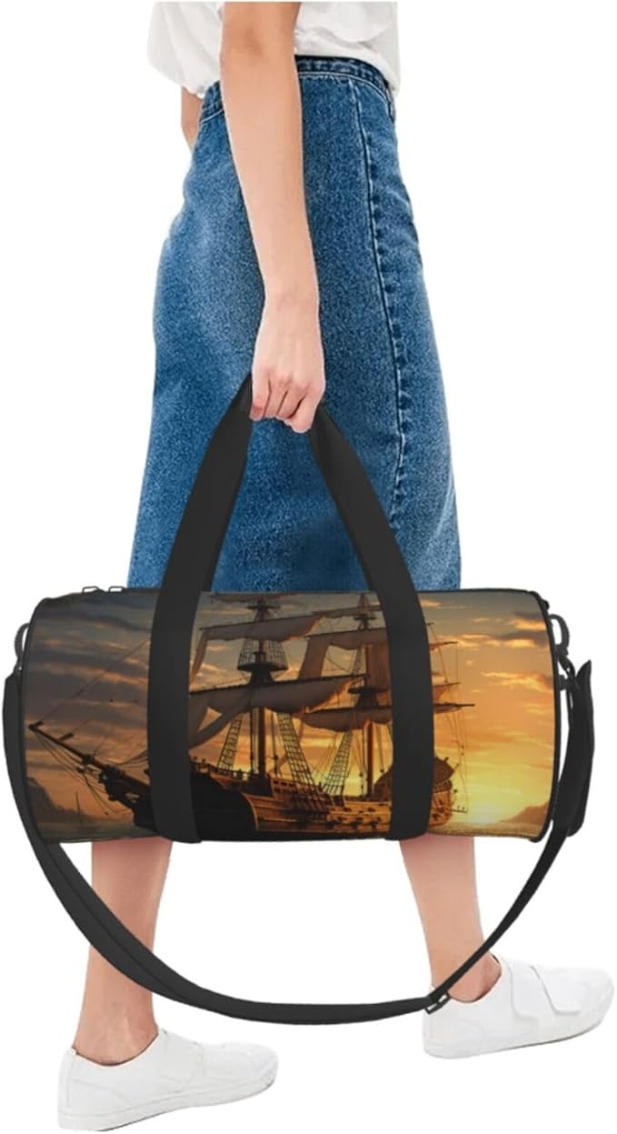 Fantasy pirate ship Travel Duffle Bag for Women, Weekender Carry On Tote Bags Foldable Personal Item Travel Bag with Adjustable Strap, Sport Gym Bag for Men,Carry On Overnight Bag