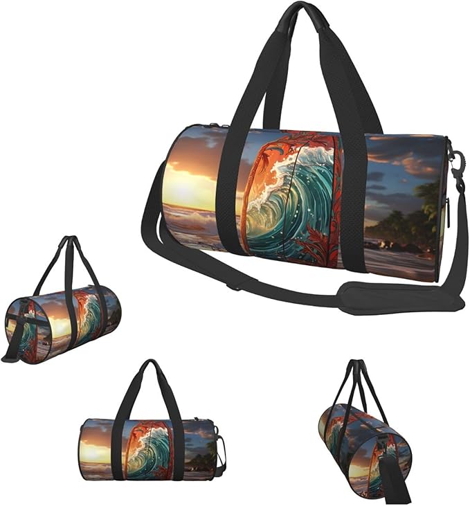Colorful surfboard Sports Gym Bag for Women Men Travel Duffel Bag Tote Weekender Bag Canvas Carry on Overnight Bag for Travel Swimming Fitness Workout Sports Duffle Bag