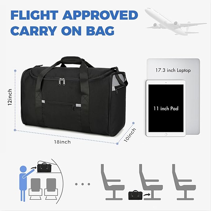 Uarition 18 inch Small Gym Bag for Men - Foldable Duffel Bags for Airplanes Carry On Duffle Bag for Travel, Black