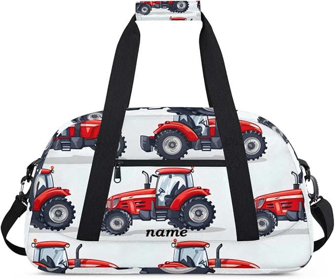 Personalized Boys Gym Bags, Custom Name Sport Bags for Training Travel Overnight Weekender，Red Tractor
