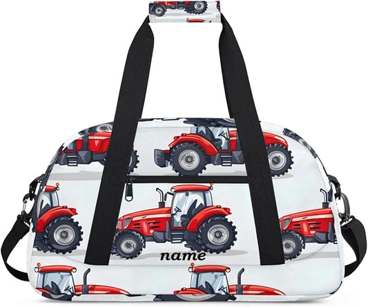 Personalized Boys Gym Bags, Custom Name Sport Bags for Training Travel Overnight Weekender，Red Tractor