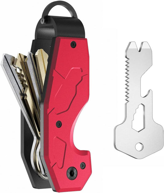 Zeeker Compact Key Organizer Keychain with Built-in Tools – Holds 1-6 Keys, Includes Bottle Opener, Hex Wrench, and Serrated Cutter – Minimalist Key Holder for Men and Women (Red)