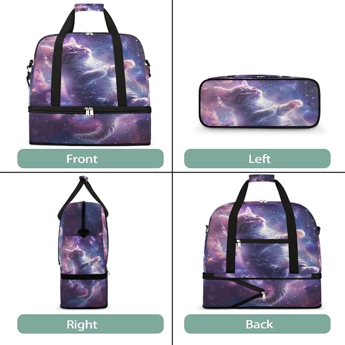 Purple Galaxy Kitten Cat Large Weekender Bag with Shoe Compartment Travel Duffel Bags for Women Carry On Hospital Overnight Bag Foldable Personal Item Travel Bags Tote Gym Sports Airplanes