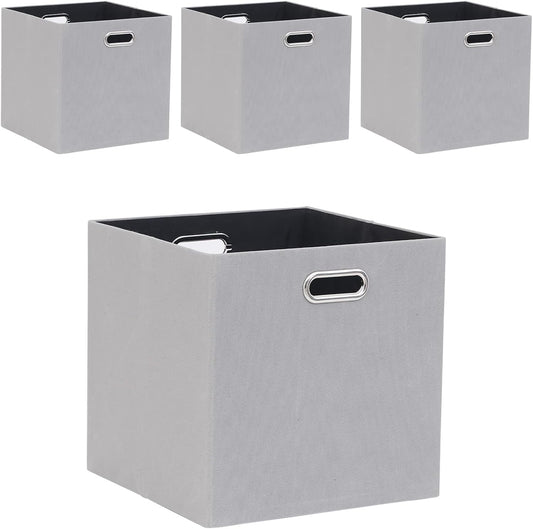 Cube Storage Bins 13×13 Polyester Foldable Box with Handles, Collapsible Organization Basket Set of 4 Large Capacity Drawer for Closet Shelf Cabinet Bookcase Bedroom, Light Gray