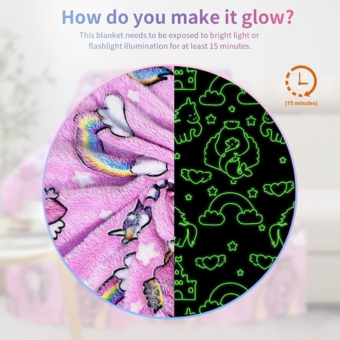 Mermaid Blanket for Girls 4-6, Mermaid Gifts, Kids Blanket, 40"x 50", Pink, Glow in the Dark