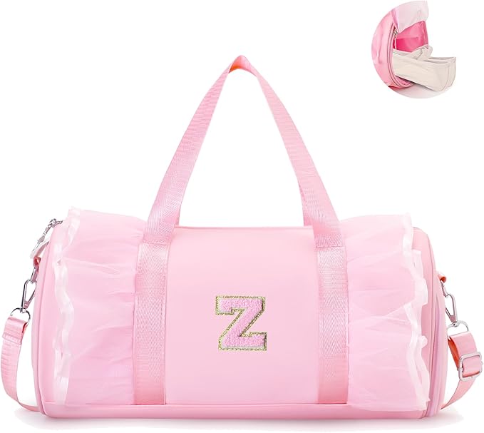 Personalized Dance Bag for Girl | Small Initial Gym Sport Yoga Cheer Duffle Bags Gift for Teen Girls | Chenille Letter Kids Ballet Bag Preppy Stuff Toddler Girl Birthday Gift (Pink Z, SMALL)