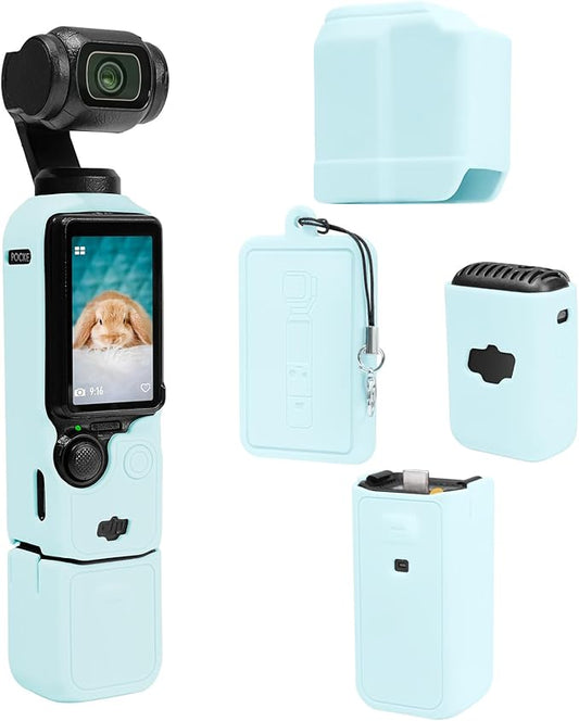 Protective Case for DJI Osmo Pocket 3 / Xtra Muse Camera, Soft Silicone Grip Cover with Screen Protection & Mic, Lightweight, Anti-Scratch, for Travel, Vlogging, Daily Filming – Blue