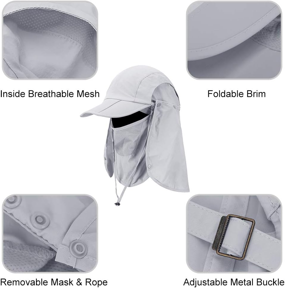 Foldable Sun Cap, Fishing Hats, UPF 50+ Protection Caps with Face Mask Neck Flap
