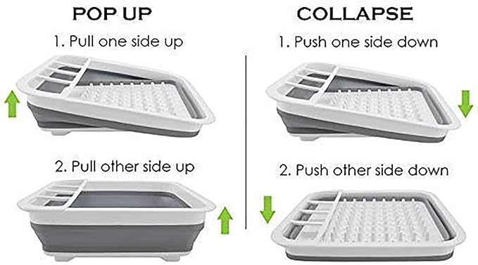 Ahyuan Collapsible Dish Drying Rack Portable Dinnerware Drainer Organizer for Kitchen RV Campers Travel Trailers Space Saving Kitchen Storage Rack Tray (With Drainboard)