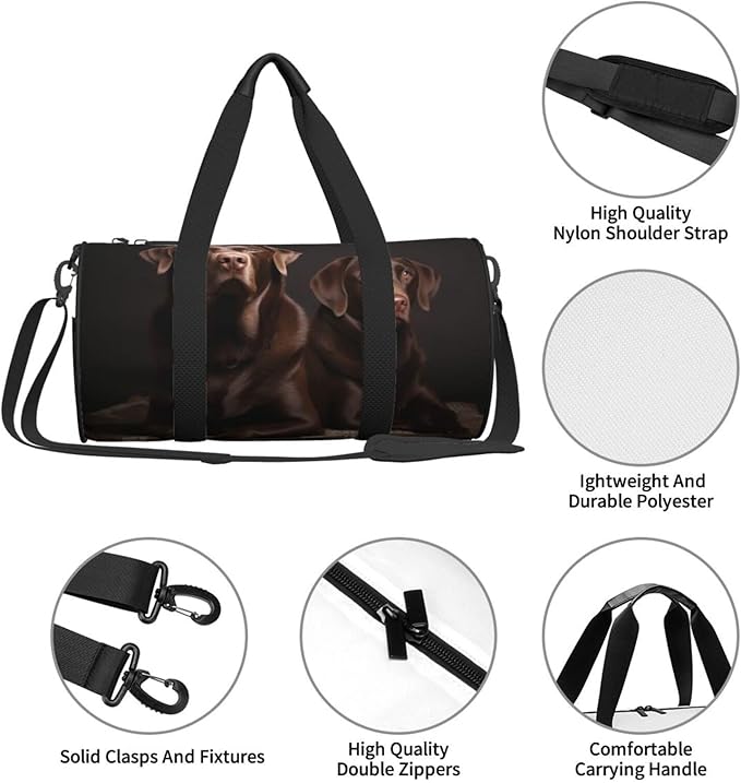 Brown Labrador Retriever Sports Gym Bag for Women Men Travel Duffel Bag Tote Weekender Bag Canvas Carry on Overnight Bag for Travel Swimming Fitness Workout Sports Duffle Bag