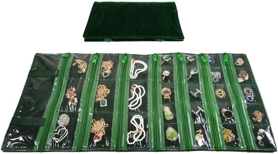 Travel Jewelry Roll Bag Portable Organizer Pouch With Grids&PVC Cover Storage Bags for Necklace, Bracelet, Bracelet,Ring, Badge, Pendant