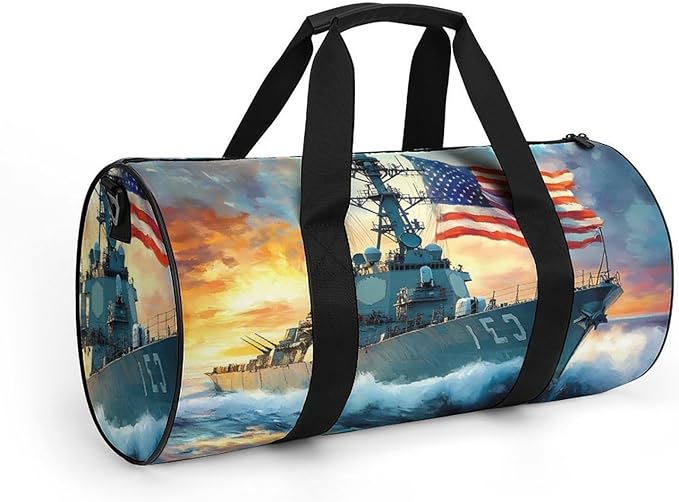 U.S Flag Warship Navy Battleship Gym Bag Travel Duffel Bag Lightweight Carry On Bags Weekender Bags for Women Men