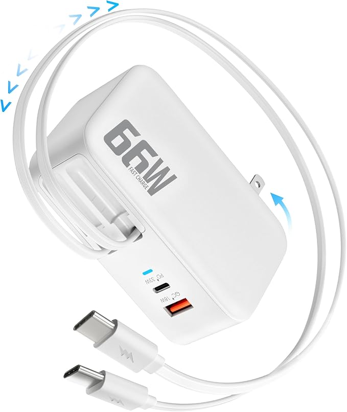 66W 4 in 1 Retractable Wall Charger,USB Type C Fast Charger for iPhone 17 Travel Charger for Multiple Devices,Fast Charging Block for Mac Book Pro/Air,M1 M2 M3 M4 M5, iPad Pro,Galaxy,Pixel