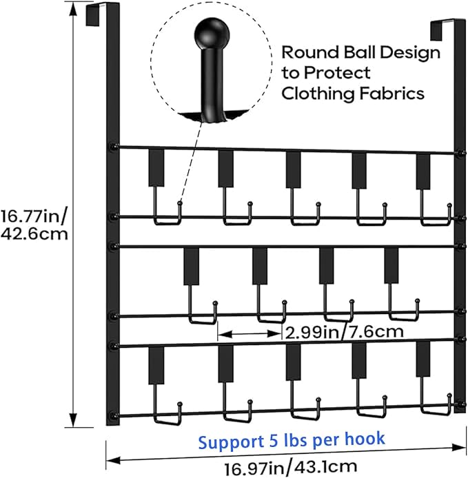 Over The Door Hooks for Hanging, 14 Hooks Over Door Coat Hanger, Coat Clothing Rack and Towel Rack for Bathroom Organizer, Door Hanger Organizer Kitchen, Bathroom Towel Storage Decor Black