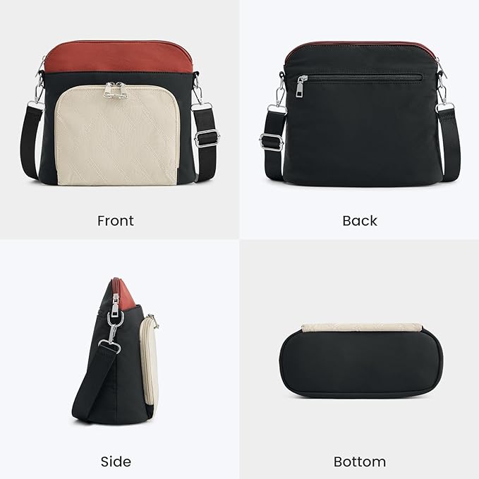 G4Free Anti-Theft Crossbody Bags for Women, Lightweight Nylon Shoulder Purse Medium Handbags for Travel Work-Black&Red