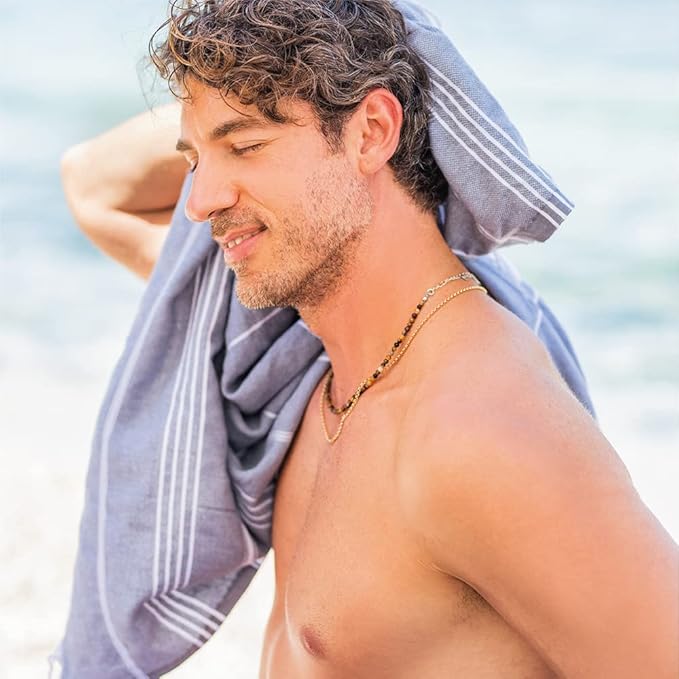 Hencely Turkish Beach Towel 37x68 Oversized, Sand-Free, Quick-Dry, Lightweight - Travel Essential for Pool & Bath - Striped 100% Cotton Bathroom Towels Accessories Gift (Silver)