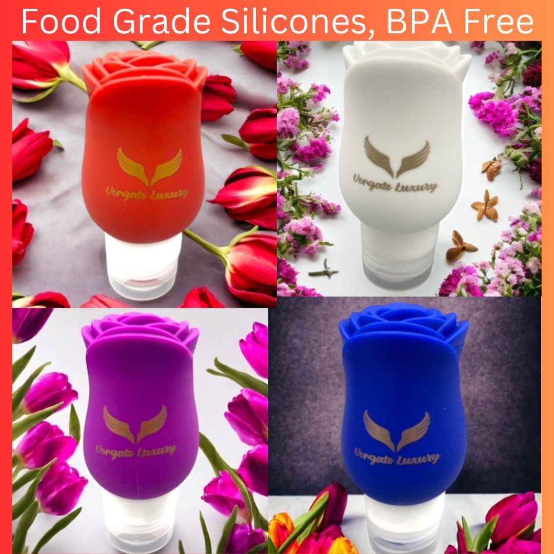 Vorgato Luxury- Silicone Travel Bottles for Toiletries - 3oz Silicone - TSA Approved - Refillable Travel Bottles 4pcs (White)