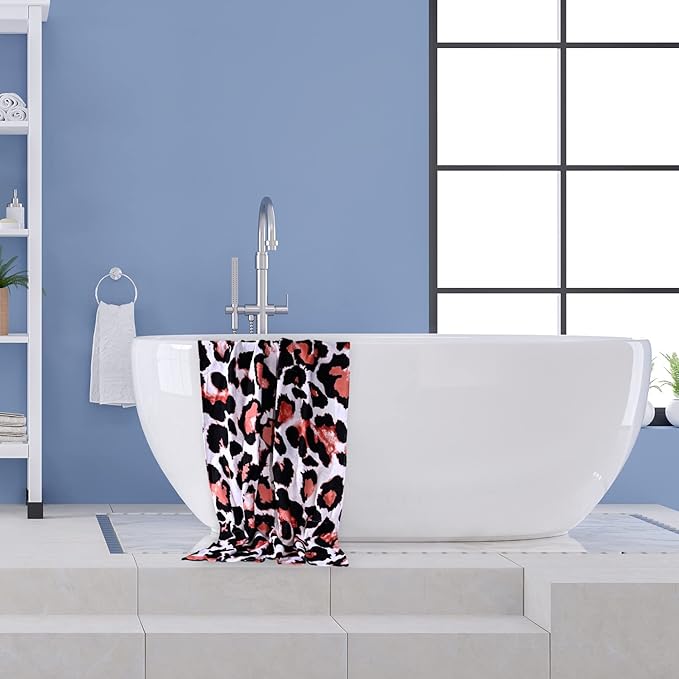 LIVILAN Small Leopard Cheetah Print Beach Towel, 24”x48”, Microfiber, Lightweight, Thin, Quick Dry, Sand Proof, Ideal for Swim, Bath, Pool, Unique Black and White Leopard Print Gifts for Women, Kids