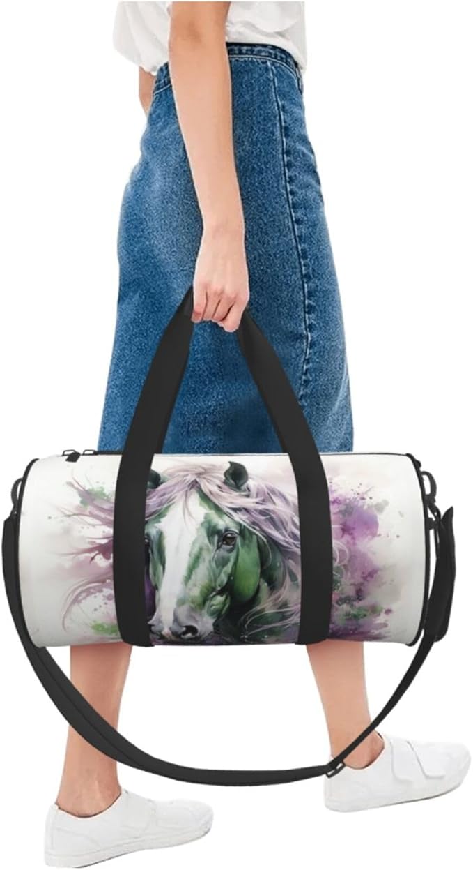 Green Horse Sports Gym Bag for Women Men Travel Duffel Bag Tote Weekender Bag Canvas Carry on Overnight Bag for Travel Swimming Fitness Workout Sports Duffle Bag