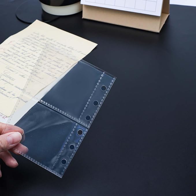 40 Sheets A7 Binder Sleeves Clear Page Protectors 2.6''x2.3 2 Pockets Plastic Photo Album Refill for 6 Ring Binder Cards Cash Photocards