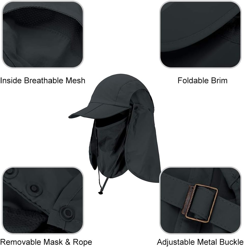 Foldable Sun Cap, Fishing Hats, UPF 50+ Protection Caps with Face Mask Neck Flap
