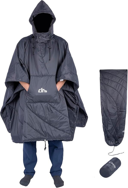 iClimb Hooded 3M Thinsulate Insulation Warm Camping Blanket Wearable Poncho Ultralight Compact