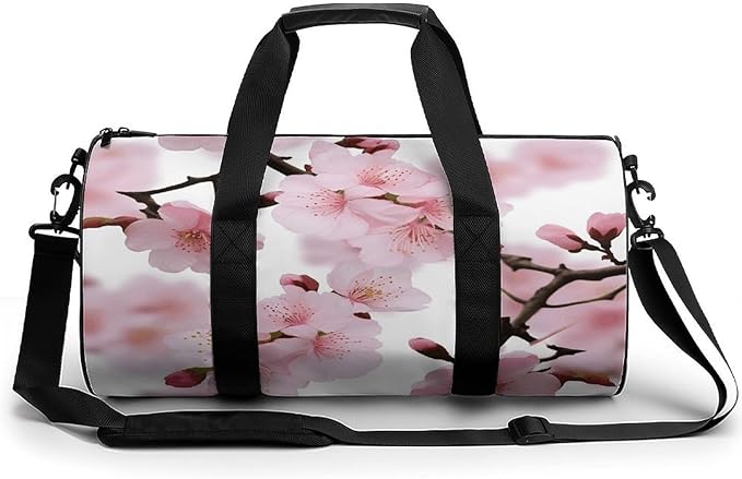 Sports Gym Bag for Women Men Travel Duffel Bag Tote Weekender Bag Cherry Japanese Cherry Blossom Carry on Overnight Bag for Travel Swimming Fitness Workout Sports Duffle Bag